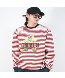 M STREET BOY STRIPE LOOSE FIT LONG SLEEVE - Burgundy