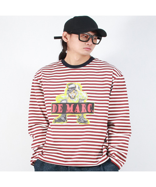 DEMARC(ドゥマーク)の「M STREET BOY STRIPE LOOSE FIT LONG SLEEVE - Burgundy(Tシャツ/カットソー・メンズ・その他・MEDIUM/LARGE)」の1枚目の写真