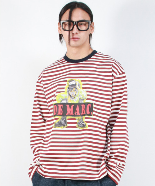 DEMARC(ドゥマーク)の「M STREET BOY STRIPE LOOSE FIT LONG SLEEVE - Burgundy(Tシャツ/カットソー・メンズ・その他・MEDIUM/LARGE)」の8枚目の写真