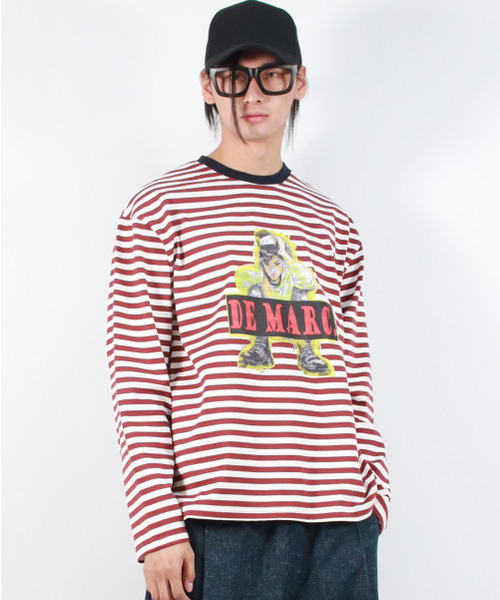 DEMARC(ドゥマーク)の「M STREET BOY STRIPE LOOSE FIT LONG SLEEVE - Burgundy(Tシャツ/カットソー・メンズ・その他・MEDIUM/LARGE)」の7枚目の写真
