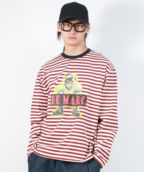 DEMARC(ドゥマーク)の「M STREET BOY STRIPE LOOSE FIT LONG SLEEVE - Burgundy(Tシャツ/カットソー・メンズ・その他・MEDIUM/LARGE)」の2枚目の写真