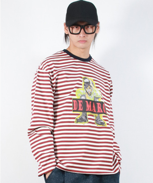 DEMARC(ドゥマーク)の「M STREET BOY STRIPE LOOSE FIT LONG SLEEVE - Burgundy(Tシャツ/カットソー・メンズ・その他・MEDIUM/LARGE)」の3枚目の写真