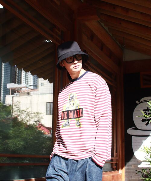 DEMARC(ドゥマーク)の「M STREET BOY STRIPE LOOSE FIT LONG SLEEVE - Burgundy(Tシャツ/カットソー・メンズ・その他・MEDIUM/LARGE)」の6枚目の写真