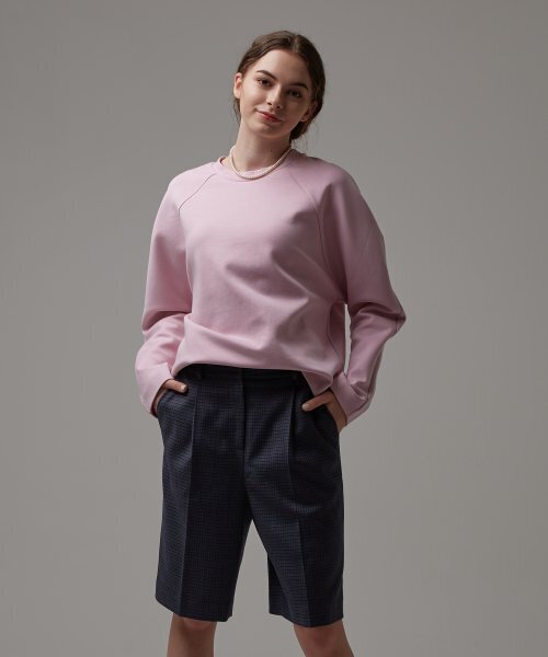 check wool blended bermuda pants - grey