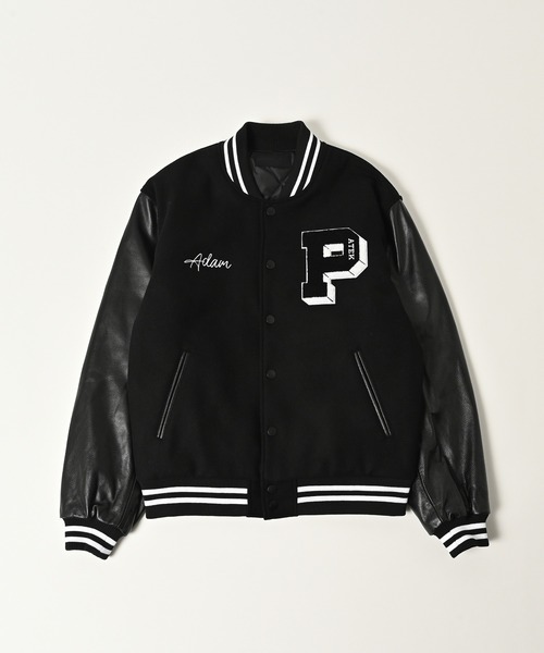 ADAMPATEK/アダムパテック】leather sleeves varsity jacket ヴァー