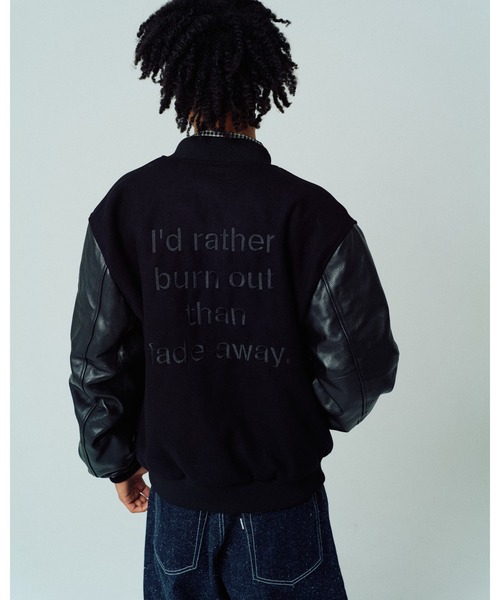 ADAM PATEK（アダムパテック）の「【ADAMPATEK/アダムパテック】leather sleeves varsity jacket ヴァーシティージャケット（スタジャン・メンズ・ブラック×ホワイト/ブラック×ブラック・1/2）」の11枚目の写真