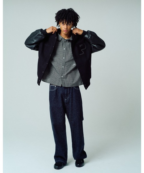 ADAMPATEK/アダムパテック】leather sleeves varsity jacket ヴァー