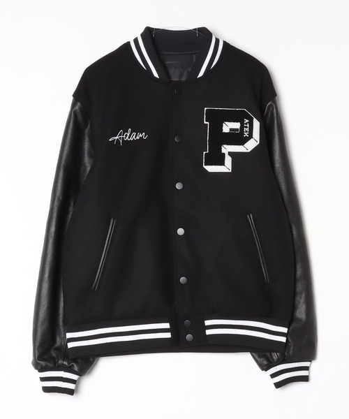 ADAMPATEK/アダムパテック】leather sleeves varsity jacket ヴァー
