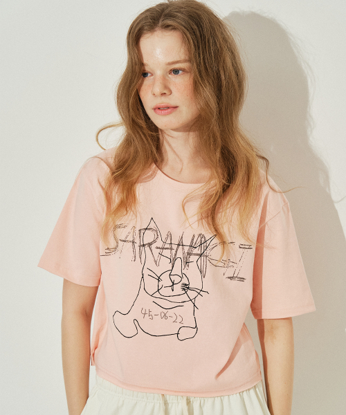 SARANAGI(サラナギ)の「SE0525-CROP T-SHIRT(pink)(Tシャツ/カットソー・レディース・ライトピンク・FREE)」の2枚目の写真
