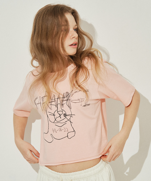 SARANAGI(サラナギ)の「SE0525-CROP T-SHIRT(pink)(Tシャツ/カットソー・レディース・ライトピンク・FREE)」の3枚目の写真