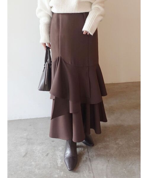 LAGUNAMOON(ラグナムーン)の「ランダムティアードスカート(スカート・レディース・ブラウン/アイボリー・SMALL/MEDIUM)」の2枚目の写真