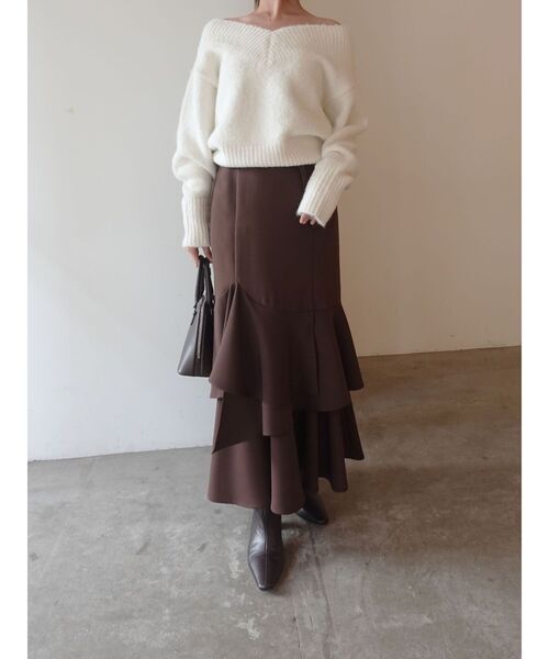 LAGUNAMOON(ラグナムーン)の「ランダムティアードスカート(スカート・レディース・ブラウン/アイボリー・SMALL/MEDIUM)」の8枚目の写真