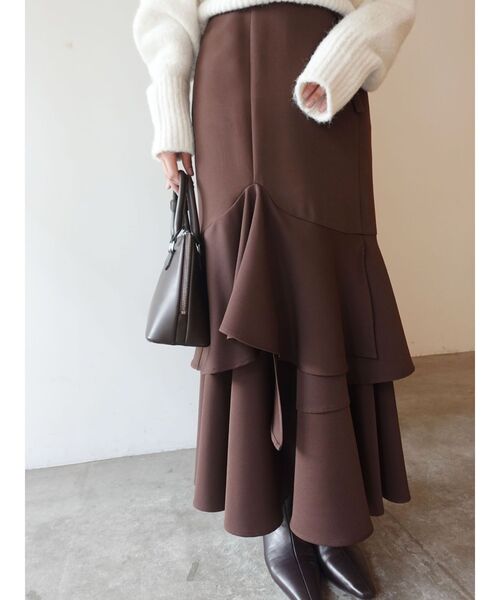 LAGUNAMOON(ラグナムーン)の「ランダムティアードスカート(スカート・レディース・ブラウン/アイボリー・SMALL/MEDIUM)」の9枚目の写真