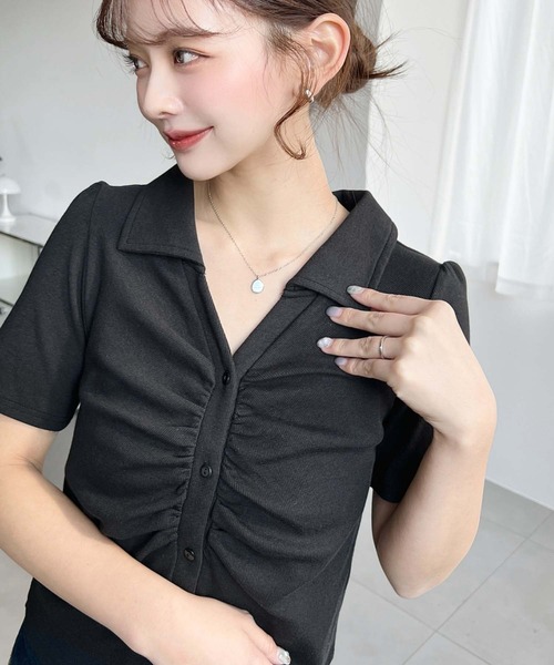 moment+(モーメントプラス)の「フロントギャザーリブカットソースキッパーシャツ(Tシャツ/カットソー・レディース・ネイビー/ブラック/杢グレー/アイボリー・M)」の12枚目の写真
