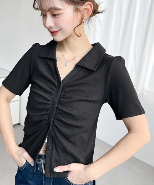 moment+(モーメントプラス)の「フロントギャザーリブカットソースキッパーシャツ(Tシャツ/カットソー・レディース・ネイビー/ブラック/杢グレー/アイボリー・M)」の10枚目の写真