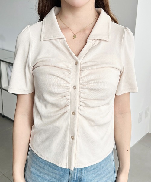 moment+(モーメントプラス)の「フロントギャザーリブカットソースキッパーシャツ(Tシャツ/カットソー・レディース・ネイビー/ブラック/杢グレー/アイボリー・M)」の16枚目の写真