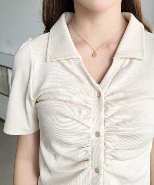 moment+(モーメントプラス)の「フロントギャザーリブカットソースキッパーシャツ(Tシャツ/カットソー・レディース・ネイビー/ブラック/杢グレー/アイボリー・M)」の17枚目の写真