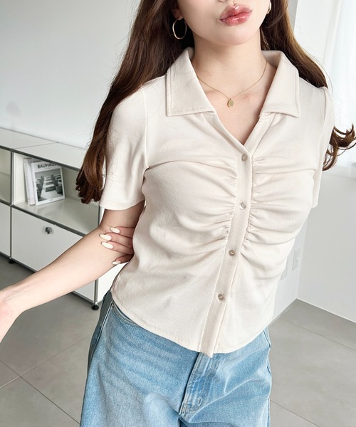 moment+(モーメントプラス)の「フロントギャザーリブカットソースキッパーシャツ(Tシャツ/カットソー・レディース・ネイビー/ブラック/杢グレー/アイボリー・M)」の15枚目の写真