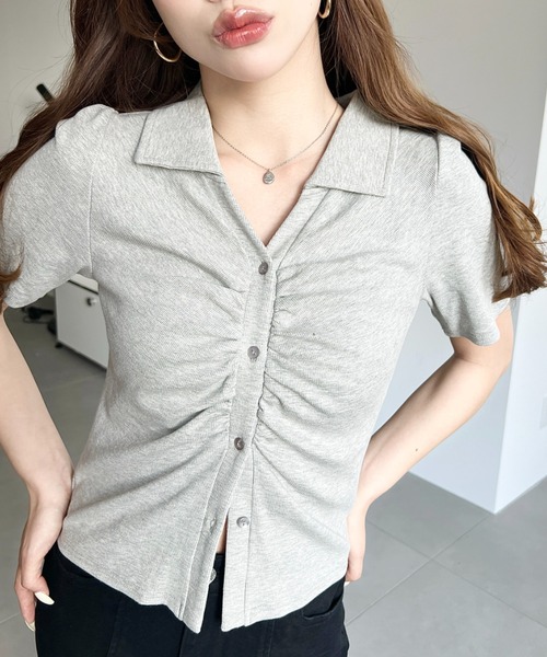 moment+(モーメントプラス)の「フロントギャザーリブカットソースキッパーシャツ(Tシャツ/カットソー・レディース・ネイビー/ブラック/杢グレー/アイボリー・M)」の14枚目の写真