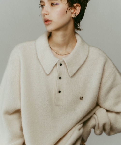 Knuth Marf（クヌースマーフ）の「Knuth Marf fox over polo neck knit special edition（ニット/セーター・レディース・ライトグリーン/ベージュ/グレー・FREE）」の5枚目の写真