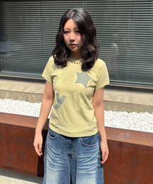 WaiKei（ワイケイ）の「YKチェックアプリケ半袖Tシャツライトイエロー（Tシャツ/カットソー）」