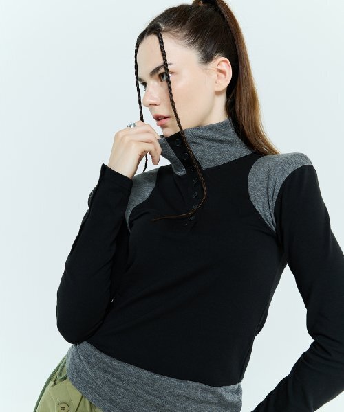 LARTIGENT(ラーティゼン)の「L6 BUTTON T-SHIRT(BLACK)(その他トップス・レディース・その他・FREE)」の2枚目の写真
