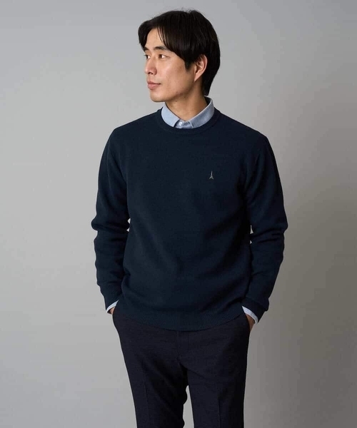 a.v.v（アーヴェヴェ）の「【洗濯機で洗える】ジャカードクルーネックニット（ニット/セーター・メンズ・ライラック/オレンジ/ダークインディゴブルー/ネイビー・50/48/46）」の2枚目の写真