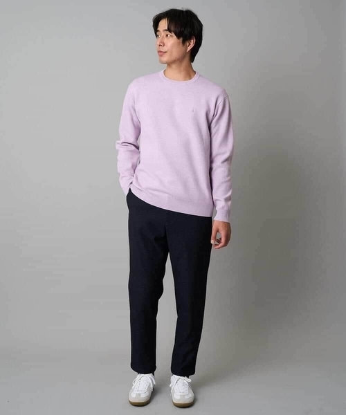 a.v.v（アーヴェヴェ）の「【洗濯機で洗える】ジャカードクルーネックニット（ニット/セーター・メンズ・ライラック/オレンジ/ダークインディゴブルー/ネイビー・50/48/46）」の5枚目の写真