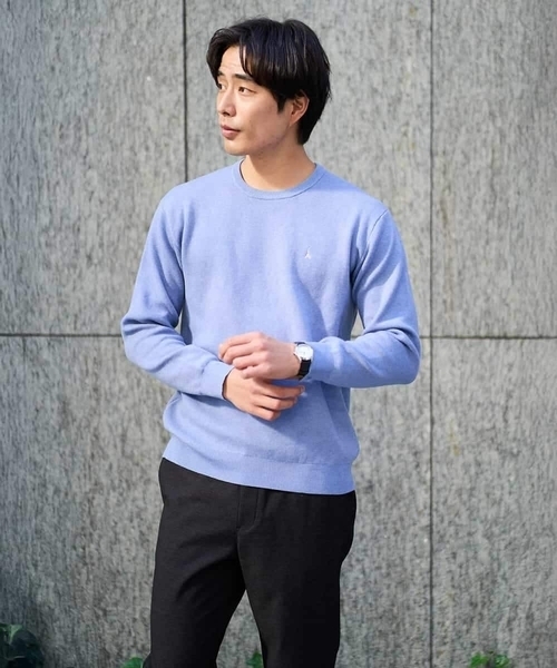 a.v.v（アーヴェヴェ）の「【洗濯機で洗える】ジャカードクルーネックニット（ニット/セーター・メンズ・ライラック/オレンジ/ダークインディゴブルー/ネイビー・50/48/46）」の11枚目の写真