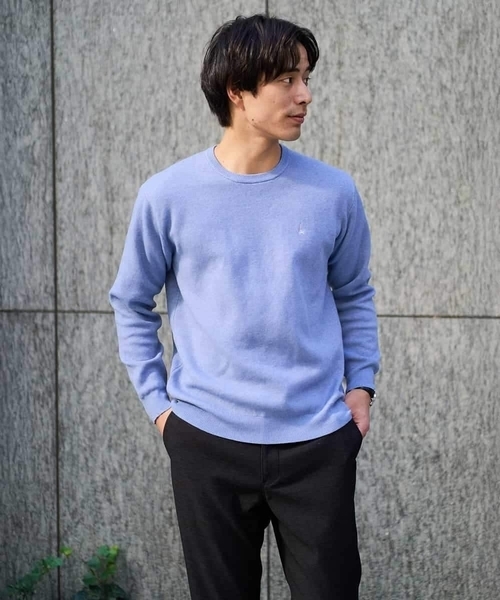 a.v.v（アーヴェヴェ）の「【洗濯機で洗える】ジャカードクルーネックニット（ニット/セーター・メンズ・ライラック/オレンジ/ダークインディゴブルー/ネイビー・50/48/46）」の12枚目の写真