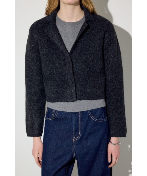 AZUL by moussy（アズールバイマウジー）の「【身長/骨格別着用画像あり】ニットジャケット　秋服　冬服（テーラードジャケット・レディース・ブラック/ブラウン・FREE）」の6枚目の写真