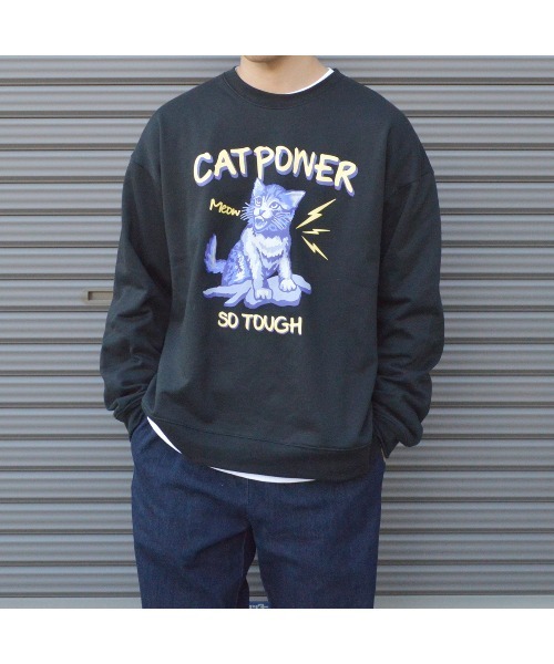 MODISH GAZE(モディシュガゼ)の「CATPOWER裏毛クルーネックスウェット(スウェット・メンズ・ネイビー/ブラック・LARGE)」の1枚目の写真