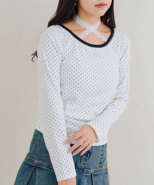 continuer de NICE CLAUP(コンティニューデナイスクラップ)の「【ガーリー好きにオススメ】マルチWAYレーステレコインナー(Tシャツ/カットソー・レディース・ドット/アイボリー/ブラック/その他12・FREE)」の3枚目の写真