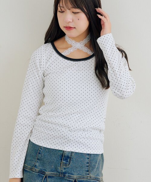 continuer de NICE CLAUP(コンティニューデナイスクラップ)の「【ガーリー好きにオススメ】マルチWAYレーステレコインナー(Tシャツ/カットソー・レディース・ドット/アイボリー/ブラック/その他12・FREE)」の9枚目の写真