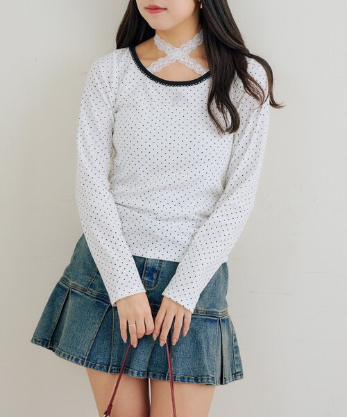 continuer de NICE CLAUP(コンティニューデナイスクラップ)の「【ガーリー好きにオススメ】マルチWAYレーステレコインナー(Tシャツ/カットソー・レディース・ドット/アイボリー/ブラック/その他12・FREE)」の8枚目の写真