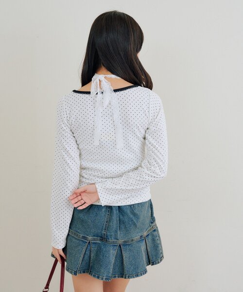 continuer de NICE CLAUP(コンティニューデナイスクラップ)の「【ガーリー好きにオススメ】マルチWAYレーステレコインナー(Tシャツ/カットソー・レディース・ドット/アイボリー/ブラック/その他12・FREE)」の6枚目の写真