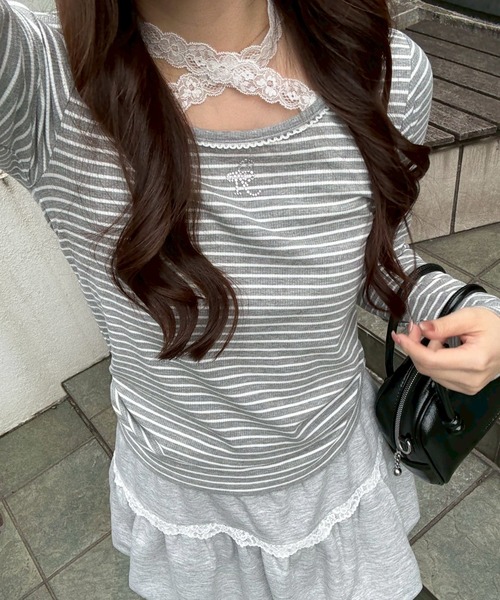 continuer de NICE CLAUP(コンティニューデナイスクラップ)の「【ガーリー好きにオススメ】マルチWAYレーステレコインナー(Tシャツ/カットソー・レディース・ドット/アイボリー/ブラック/その他12・FREE)」の4枚目の写真