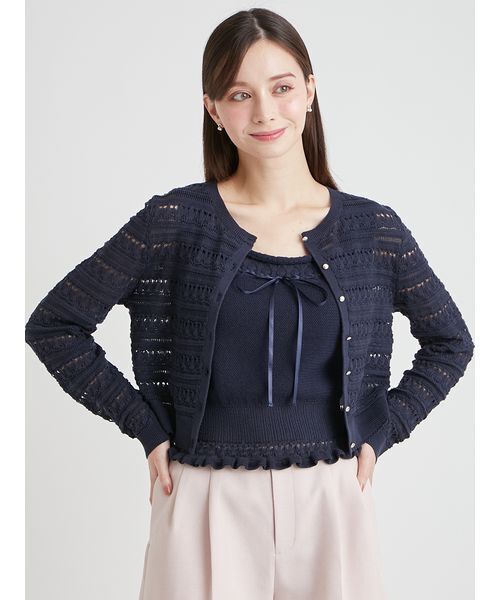 CELFORD（セルフォード）の「【洗える】レーシーニットアンサンブル（ニット/セーター・レディース・その他/オフホワイト/レッド/ダークネイビー・F）」の2枚目の写真