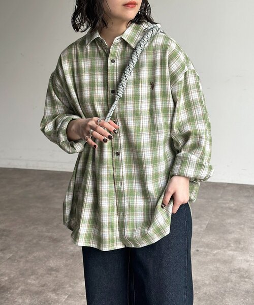 U.S. POLO ASSN.（ユーエスポロアッスン）の「【U.S. POLO ASSN.】チェックビエラシャツ（シャツ/ブラウス・レディース・アイボリー/サックスブルー/グリーン/ブラウン・LARGE/MEDIUM）」の4枚目の写真
