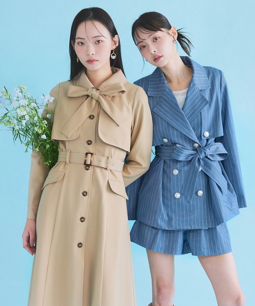 REDYAZEL（レディアゼル）の「2WAYレイヤードライクリボントレンチコート（トレンチコート・レディース・ベージュ/サックスブルー/オフホワイト・MEDIUM/SMALL）」の6枚目の写真