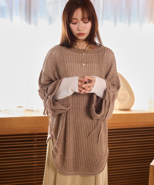 mysty woman（ミスティウーマン）の「7GメッシュニットLS　659795（ニット/セーター・レディース・オフホワイト/ブラック/グリーン/ベージュ・FREE）」の3枚目の写真