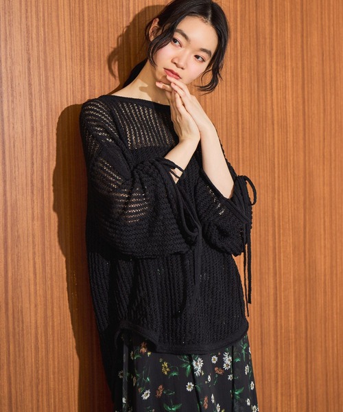 mysty woman（ミスティウーマン）の「7GメッシュニットLS　659795（ニット/セーター・レディース・オフホワイト/ブラック/グリーン/ベージュ・FREE）」の10枚目の写真