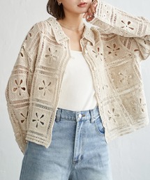 notch. | 鍵編みシャツ襟カーディガン(カーディガン/ボレロ)