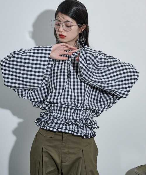 THE YOn(ザヨン)の「2WAYビスチェセットギンガムチェックブラウス(シャツ/ブラウス・レディース・ブラック/セージグリーン/ブラウン・FREE)」の16枚目の写真