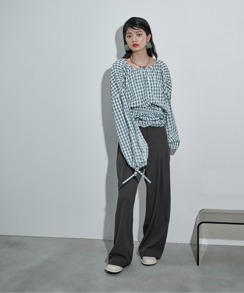 THE YOn(ザヨン)の「2WAYビスチェセットギンガムチェックブラウス(シャツ/ブラウス・レディース・ブラック/セージグリーン/ブラウン・FREE)」の8枚目の写真