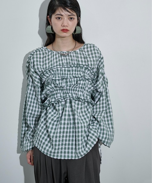 THE YOn(ザヨン)の「2WAYビスチェセットギンガムチェックブラウス(シャツ/ブラウス・レディース・ブラック/セージグリーン/ブラウン・FREE)」の12枚目の写真