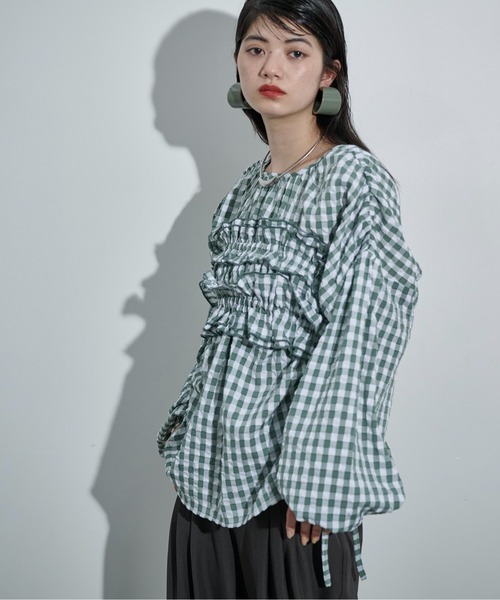 THE YOn(ザヨン)の「2WAYビスチェセットギンガムチェックブラウス(シャツ/ブラウス・レディース・ブラック/セージグリーン/ブラウン・FREE)」の14枚目の写真