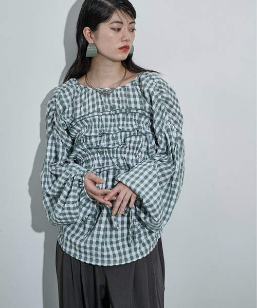 THE YOn(ザヨン)の「2WAYビスチェセットギンガムチェックブラウス(シャツ/ブラウス・レディース・ブラック/セージグリーン/ブラウン・FREE)」の13枚目の写真