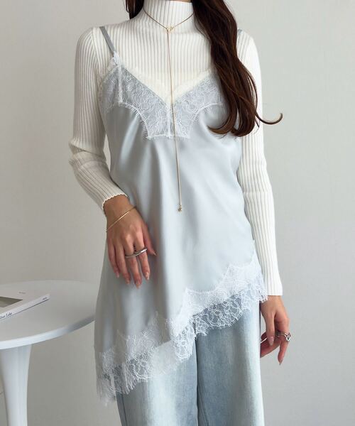 KOBE LETTUCE（コウベレタス）の「サテンレースキャミトップス（キャミソール・レディース・ミント/ライトベージュ/ブラック・M）」の3枚目の写真