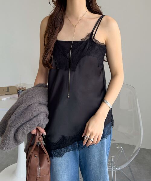 KOBE LETTUCE（コウベレタス）の「サテンレースキャミトップス（キャミソール・レディース・ミント/ライトベージュ/ブラック・M）」の2枚目の写真